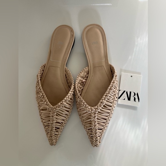 Zara Shoes - ZARA Rattan woven pointy slides